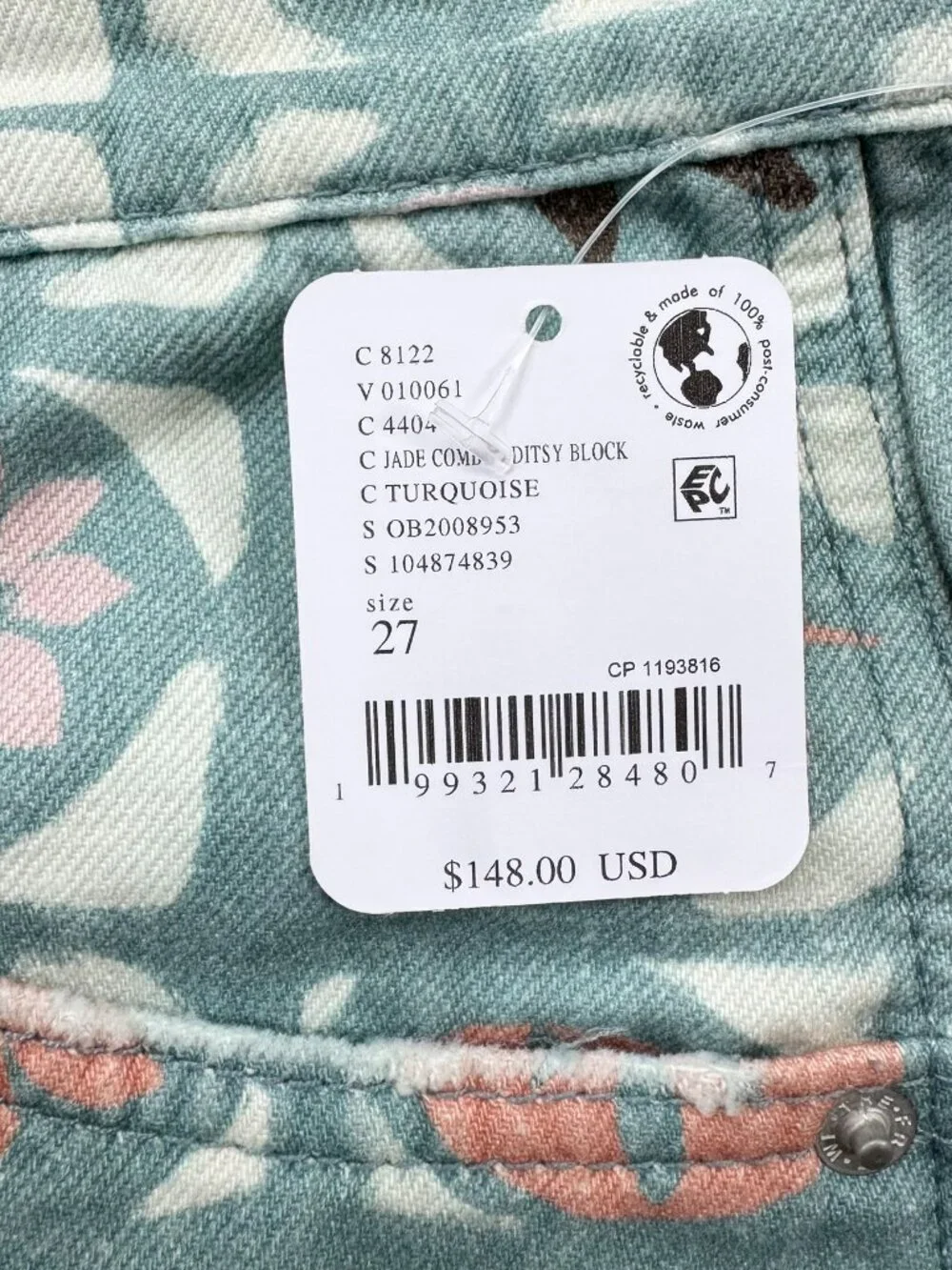 NWT Free People Good Luck Printed Barrel Jeans 27